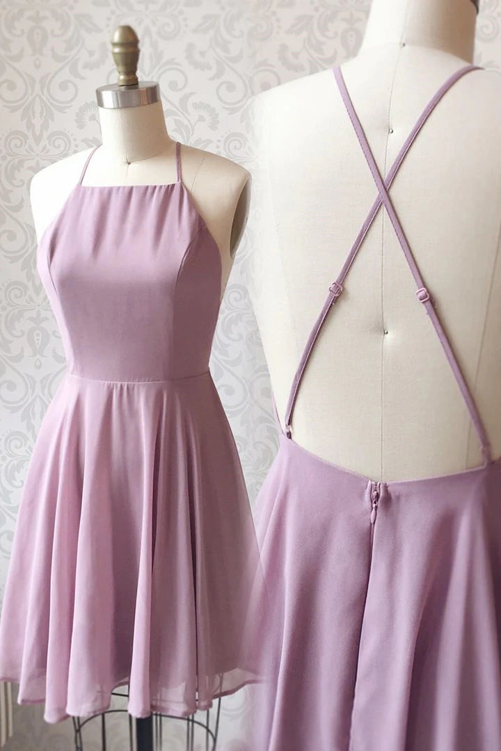 Unique Spaghetti Straps Sleeveless Chiffon Short Homecoming Dresses