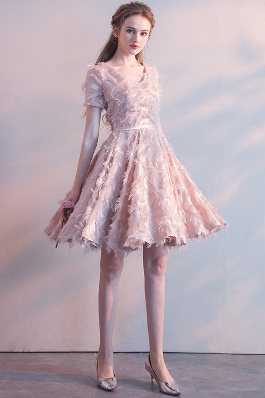 A Line Elegant White V-Neck Party Dress Short Homecoming Dress