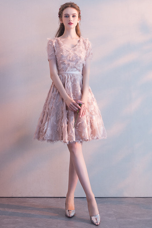 A Line Elegant White V-Neck Party Dress Short Homecoming Dress
