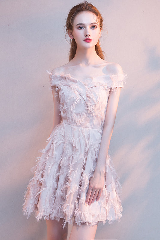 Fashion Off The Shoulder Feather Tassel Short Homecoming Dress