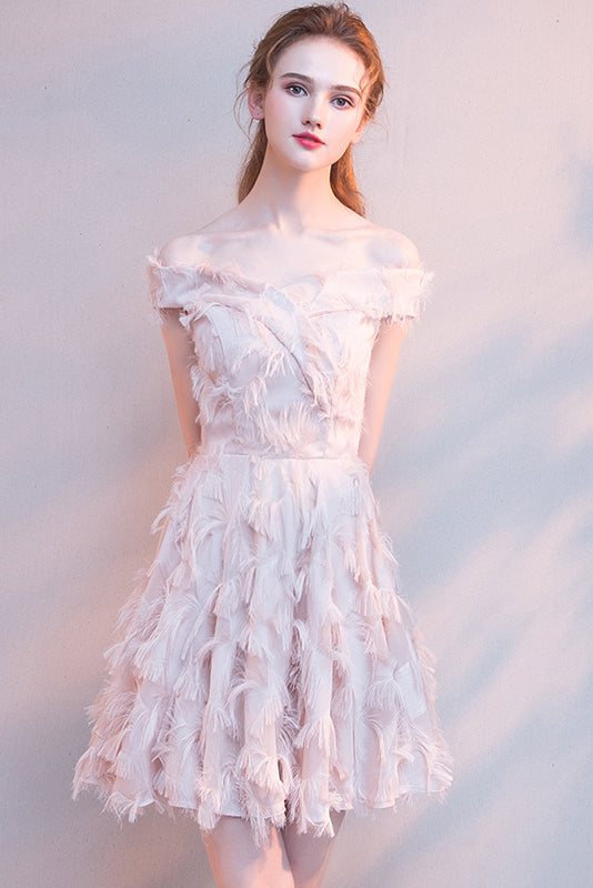 Fashion Off The Shoulder Feather Tassel Short Homecoming Dress