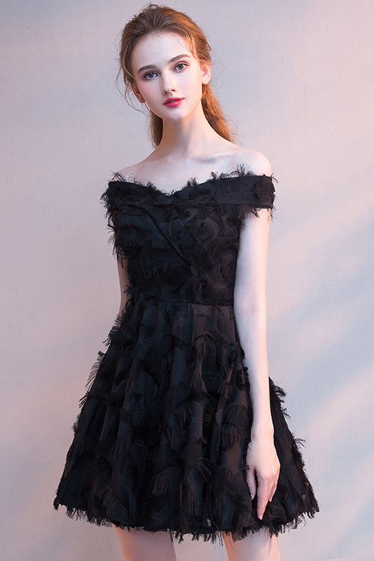 Fashion Off The Shoulder Feather Tassel Short Homecoming Dress