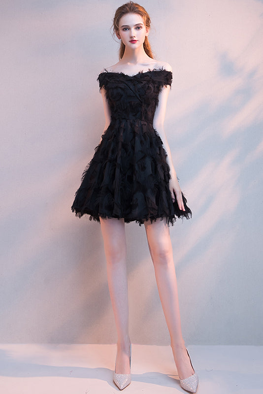 Fashion Off The Shoulder Feather Tassel Short Homecoming Dress