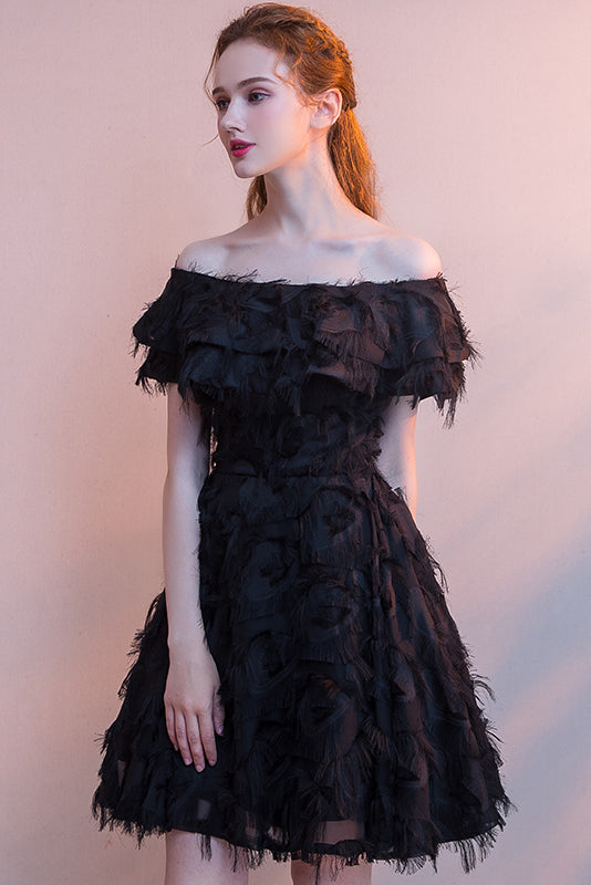 Elegant Black Off The Shoulder Short Homecoming Dress