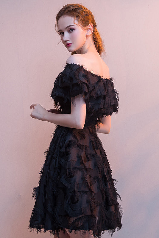 Elegant Black Off The Shoulder Short Homecoming Dress