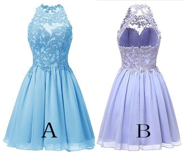 Halter Sleeveless Chiffon Homecoming Dresses with Bead