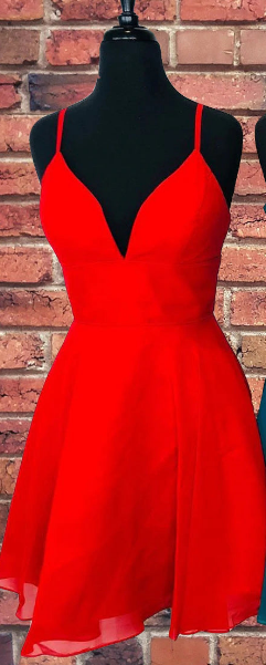 A Line V-Neck Spaghetti Straps Chiffon Short Homecoming Dresses