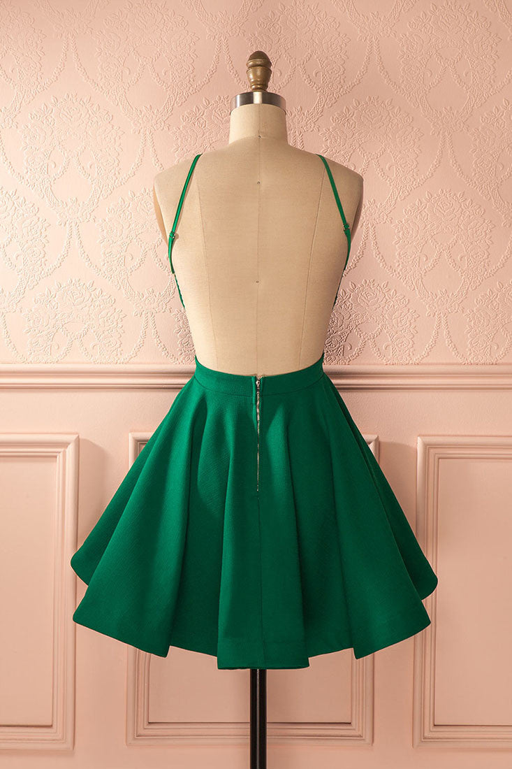 A Line Open Back Ruched Sleeveless Short Homecoming Dresses