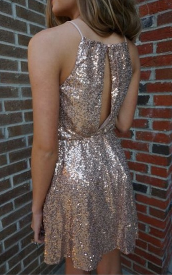 A Line Spaghetti Straps Sleeveless Sequined Mini Homecoming Dresses