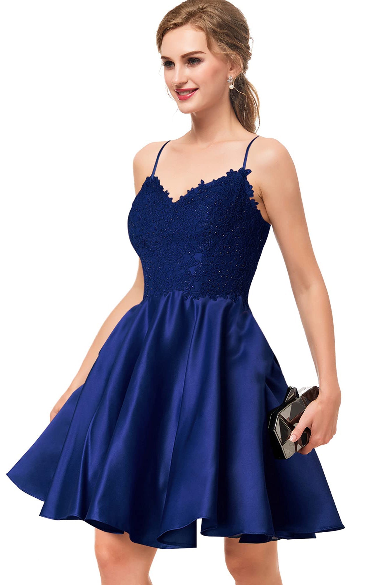 A Line V-Neck Homecoming Dresses with Pockets for Juniors Graduation Party Gown