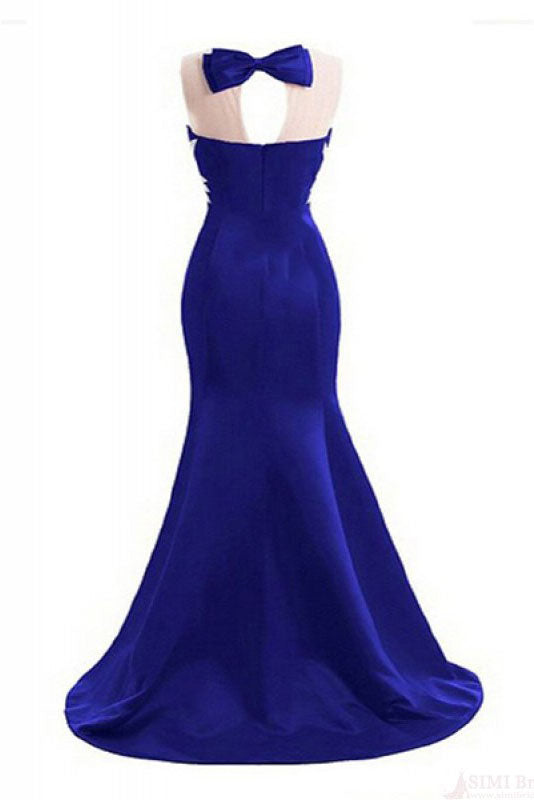 O-neck Beading Bodice Mermaid Long Prom Dresses Royal Blue Evening Dresses ED1475
