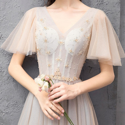 Off Shoulder Floor Length Tulle Prom Dresses Bridesmaid Dresses N2312