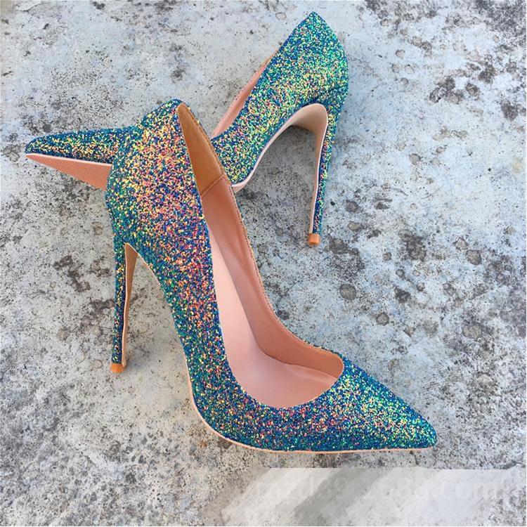 Green Glitter High-heels Fashion Evening Party Shoes yy34
