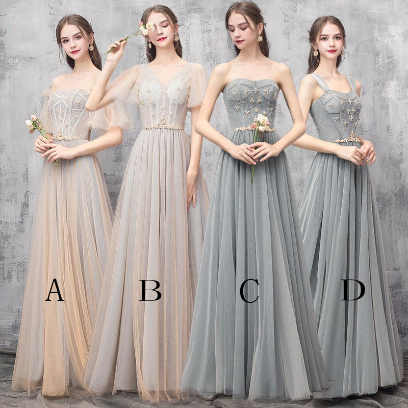 Off Shoulder Floor Length Tulle Prom Dresses Bridesmaid Dresses N2312