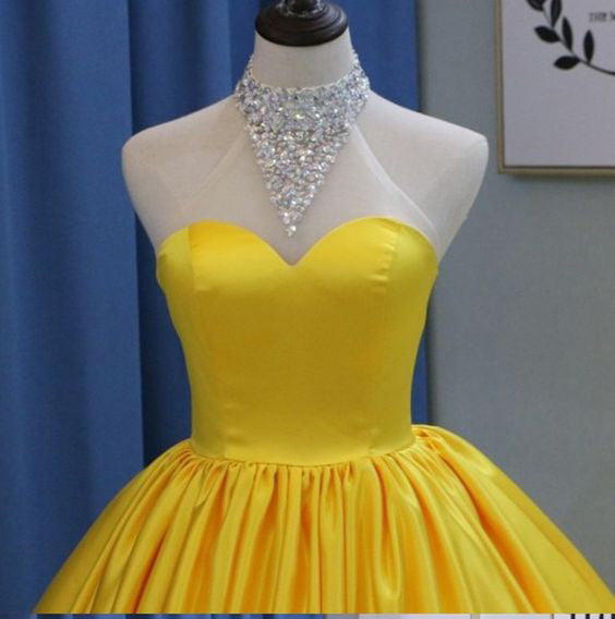 Yellow Ball Gown Halter Prom Dresses with Beading Long Halter Quinceanera Dresses N1296