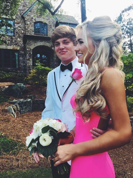 Hot Pink Open Back Formal Evening Dresses Mermaid Long Prom Dresses