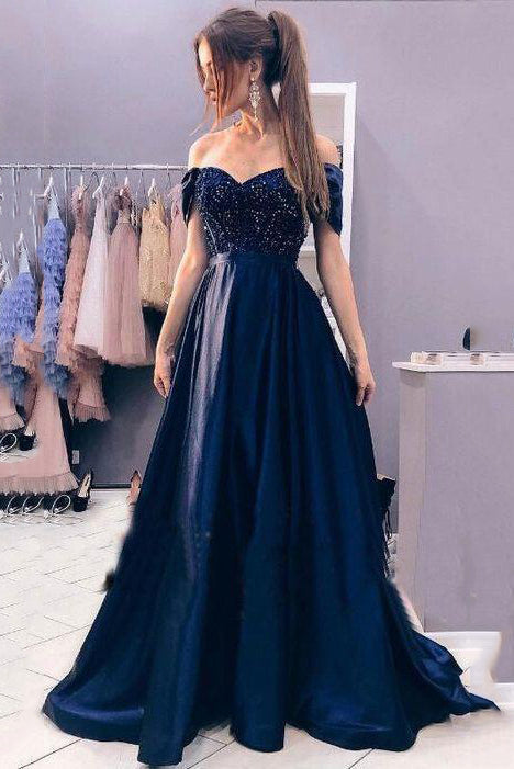 Evening Gown Navy Blue Off The Shoulder Maxi Dress Off Shoulder