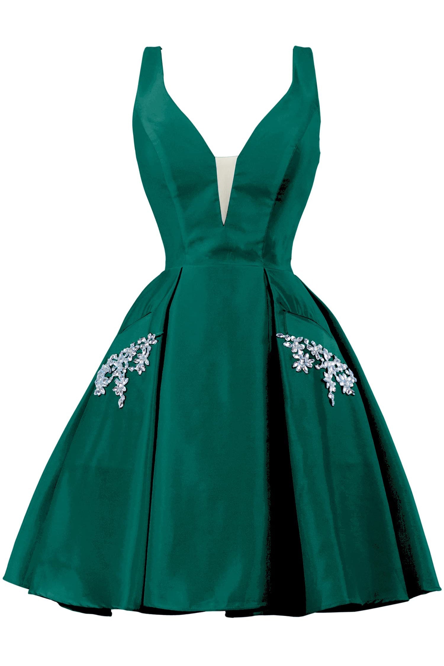 A Line V-Neck Beaded Short Homecoming Dress With Pockets