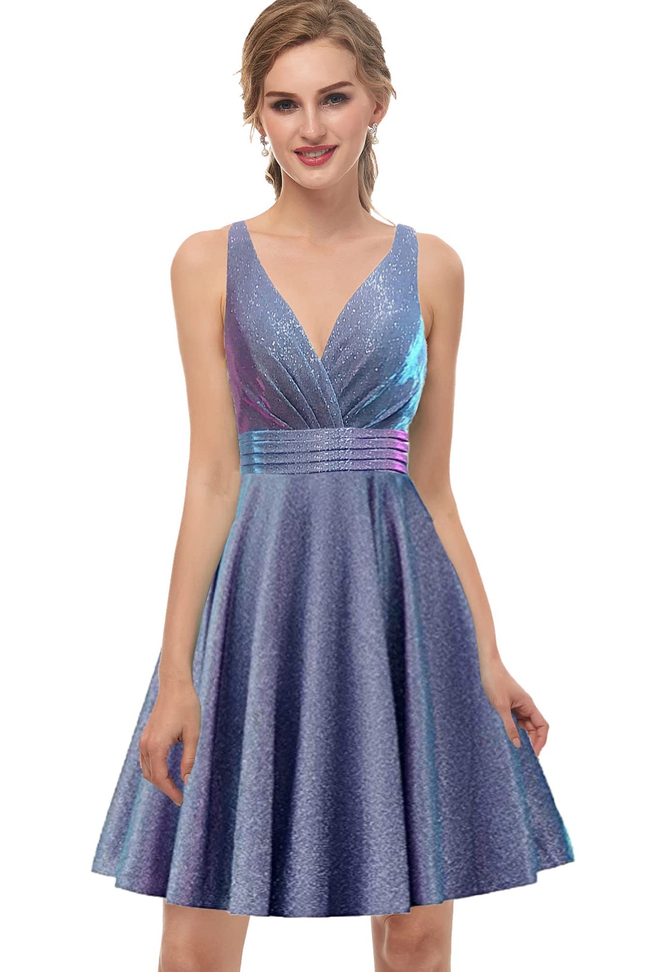 A Line Glitter Grey Sleeveless Short Homecoming Dress With Pockets