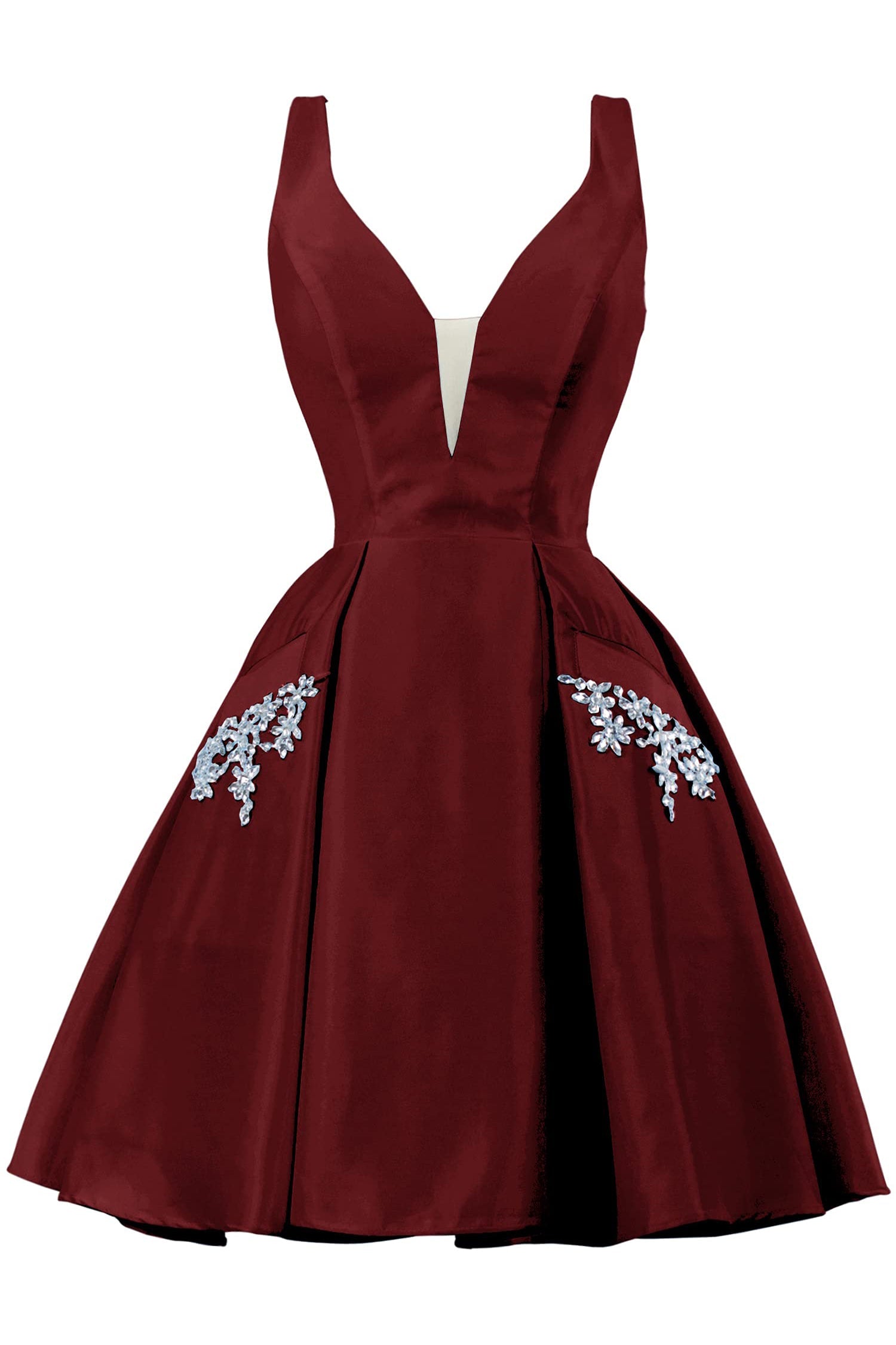 A Line V-Neck Beaded Short Homecoming Dress With Pockets