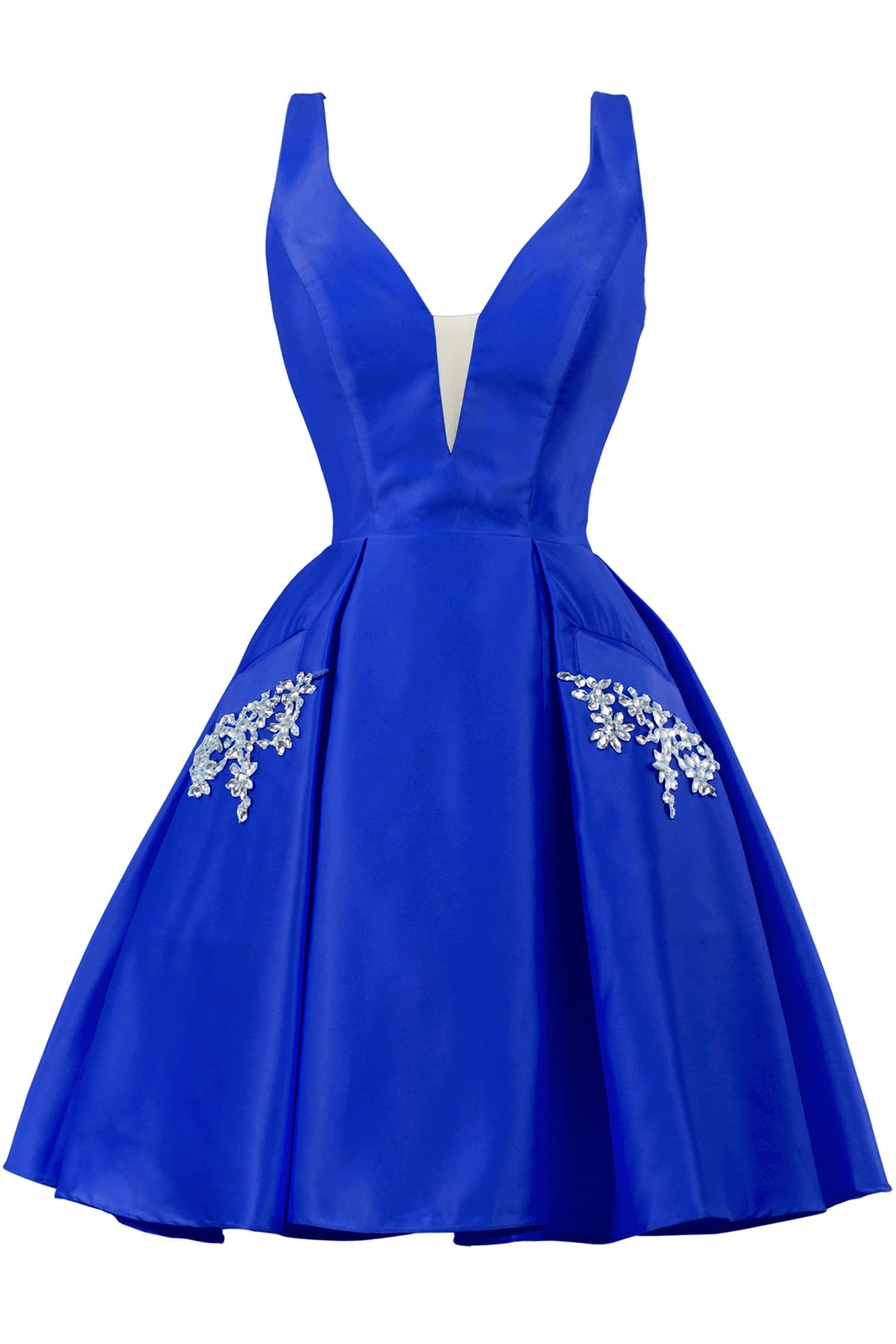 A Line V-Neck Beaded Short Homecoming Dress With Pockets