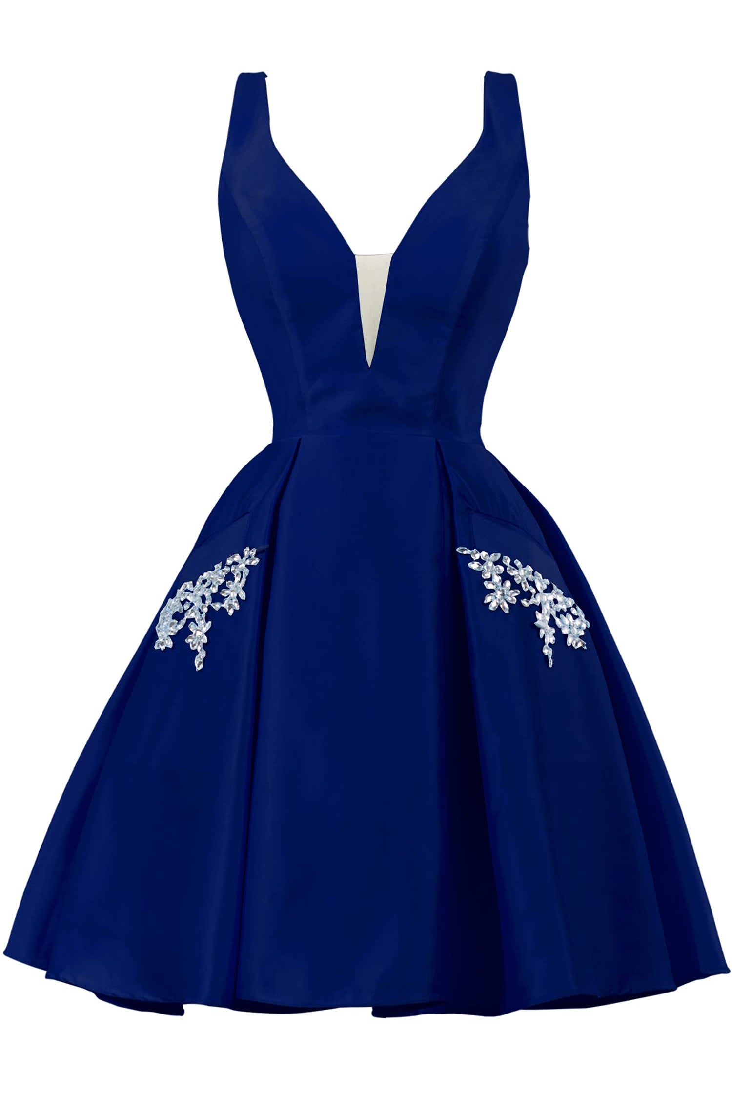 A Line V-Neck Beaded Short Homecoming Dress With Pockets