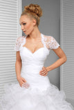 Short Sleeve Scalloped Top Lace Bridal Jacket Lace Wedding Jacket JK003
