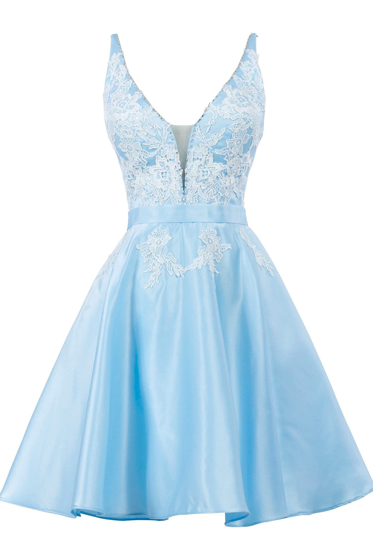 A Line Burgundy V-Neck Lace Appliqued Graduation Party Dress