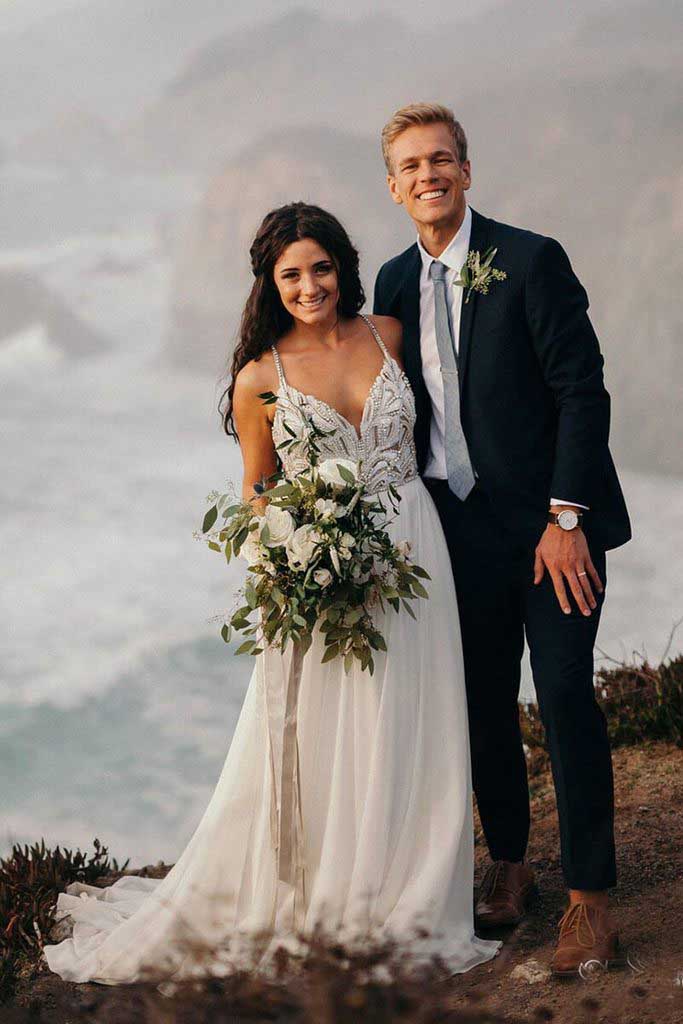 Spaghetti Strap Beaded Chiffon Boho Wedding Dresses