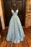 Sparkly Sequins Spaghetti Straps Prom Dresses With Pockets