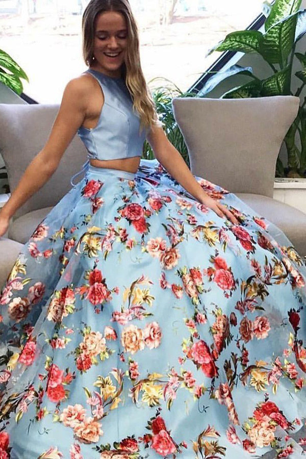 Two piece baby store blue prom dress