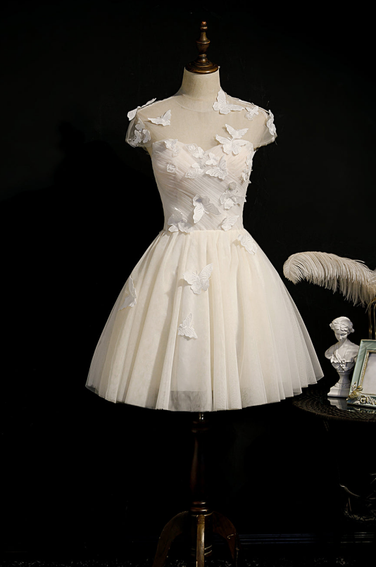 Cute Sleeveless Butterfly Appliques Tulle Homecoming Dresses LJ0496