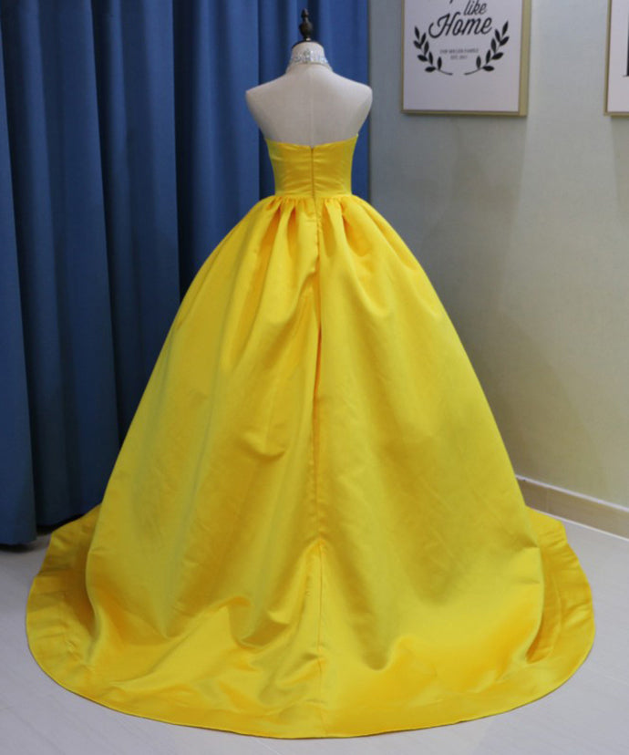 Yellow Ball Gown Halter Prom Dresses with Beading Long Halter Quinceanera Dresses N1296