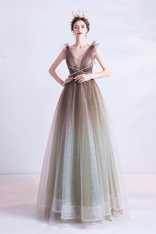 Pretty V-Neck Backless Floor Length Long Princess Prom Dress Prom Gowns Y0052