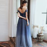 Newest Short Sleeves Beading A Line Ombre Long Princess Prom Dresses Y0053