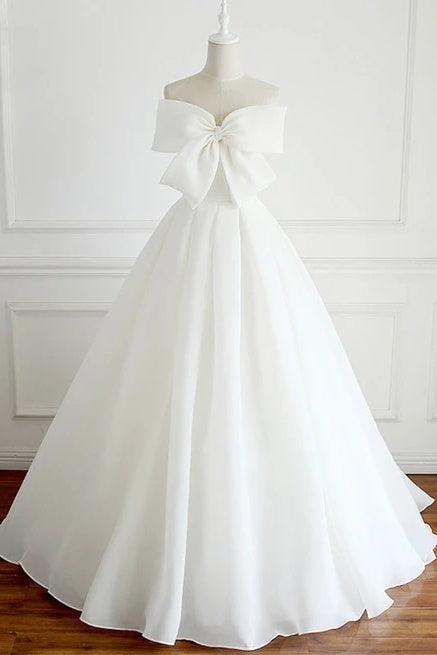 Charming Long Ivory Wedding Dress Bridal Gown With Bowknot Y0061