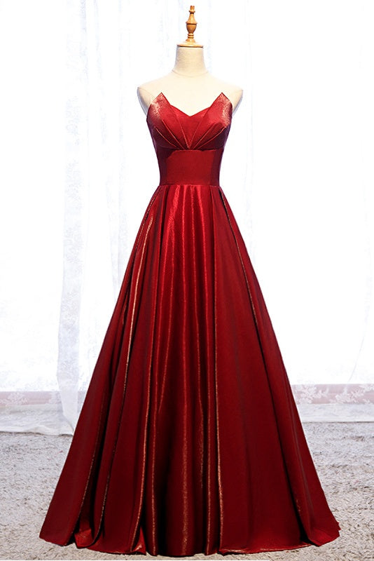 Modest Strapless Loong A Line Red Lace Up Prom Dresses Evening Dresses Y0080
