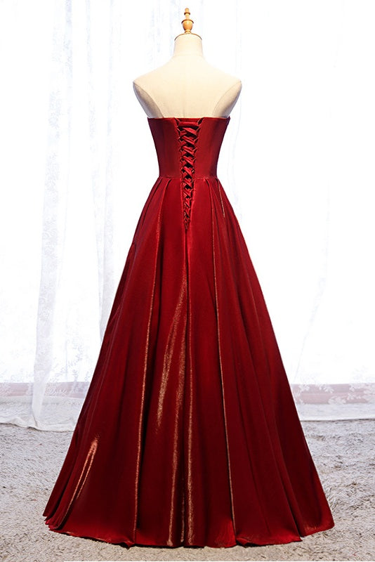 Modest Strapless Loong A Line Red Lace Up Prom Dresses Evening Dresses Y0080