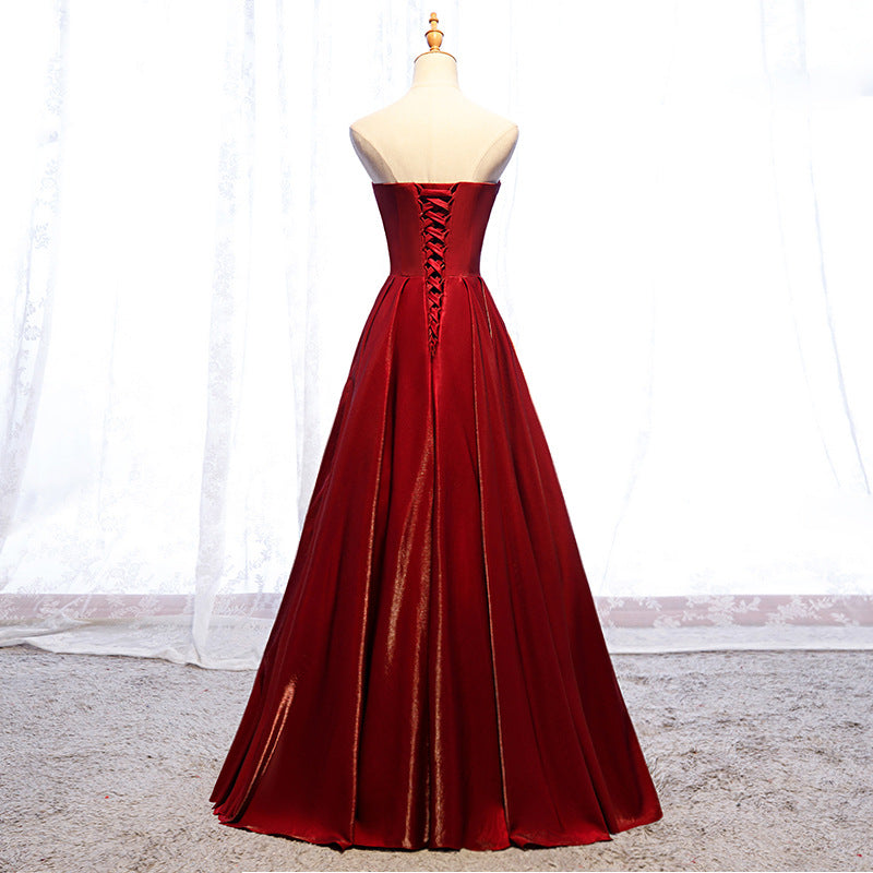 Modest Strapless Loong A Line Red Lace Up Prom Dresses Evening Dresses Y0080