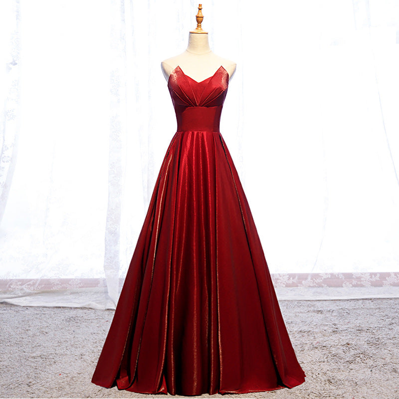 Modest Strapless Loong A Line Red Lace Up Prom Dresses Evening Dresses Y0080