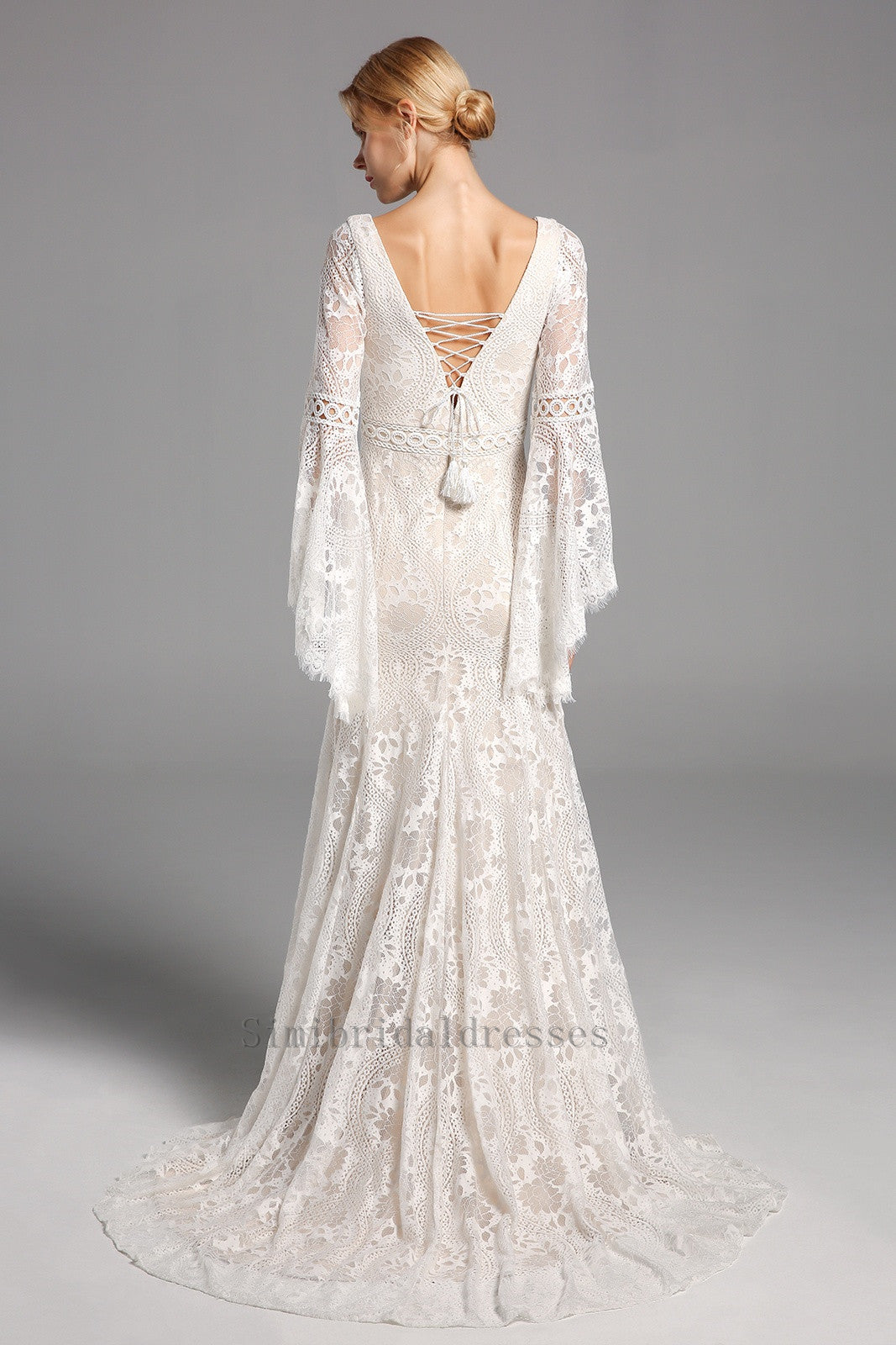 New Arrival Boho Long Sleeves Lace Beach Wedding Dress Chic Bridal Gowns Y0133