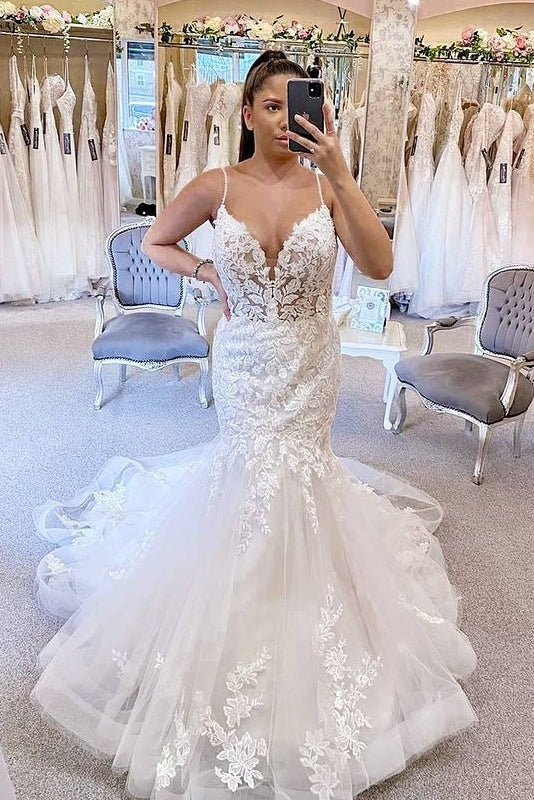 Charming Long Mermaid Spaghetti Straps Wedding Dresses Bridal Dresses –  Simibridaldresses