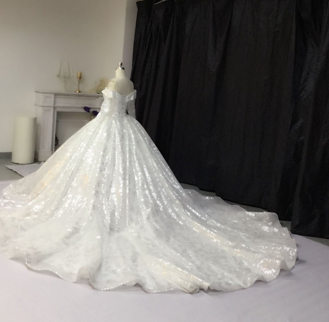 Amazing Ball Gown Glitter Off The Shoulder Lace Up Back Wedding Dresses Y0163