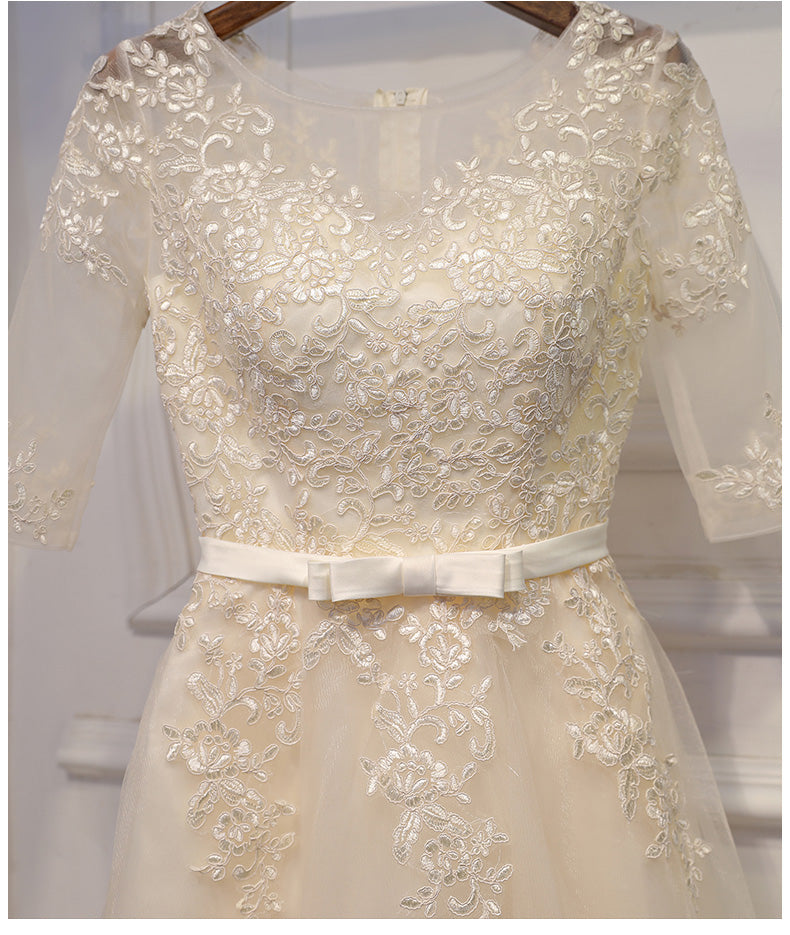 Half Sleeves Tea Length Lace Tulle Homecoming Dresses Cute Dresses Y0212