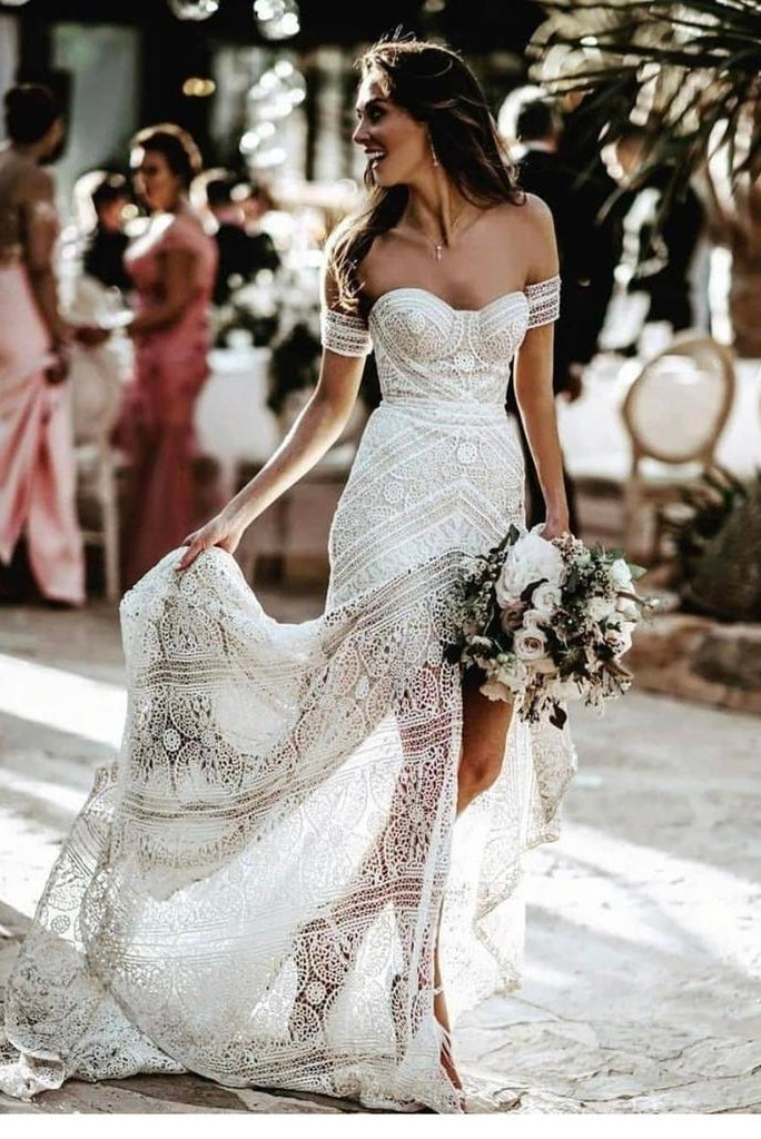 WaterDress Women's Boho Lace Wedding Dresses for Bride 2020 Long