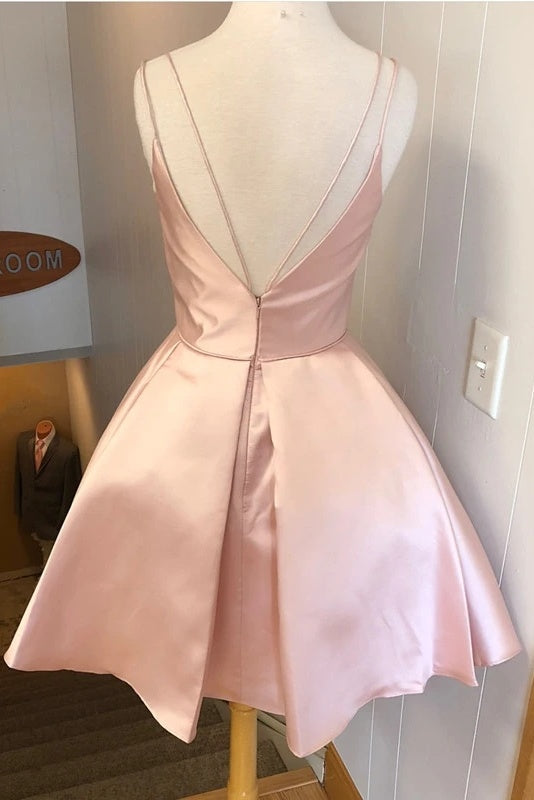 Cute Spaghetti Straps A Line Backless Homecoming Dresses Event Dresses Y0238