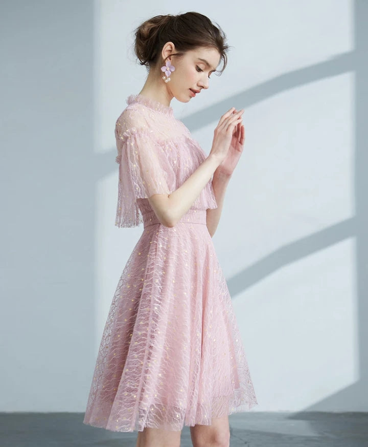 Classy A Line Pink Lace Short Homecoming Dresses