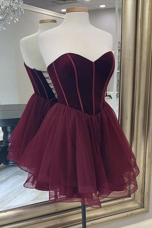 Sweetheart Tulle Pleats Short Homecoming Dress Y0272