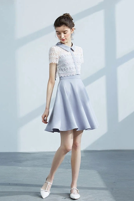 Chic Vintage Two Pieces Lace Short Homecoming Dress Cute Dress Y0292