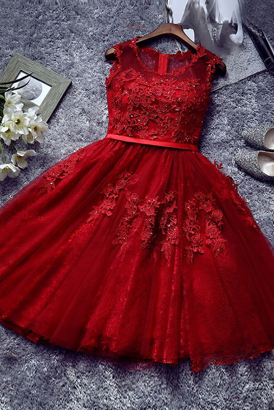 Modest Short Burgundy Zipper Back Beading Homecoming Dress Y0297